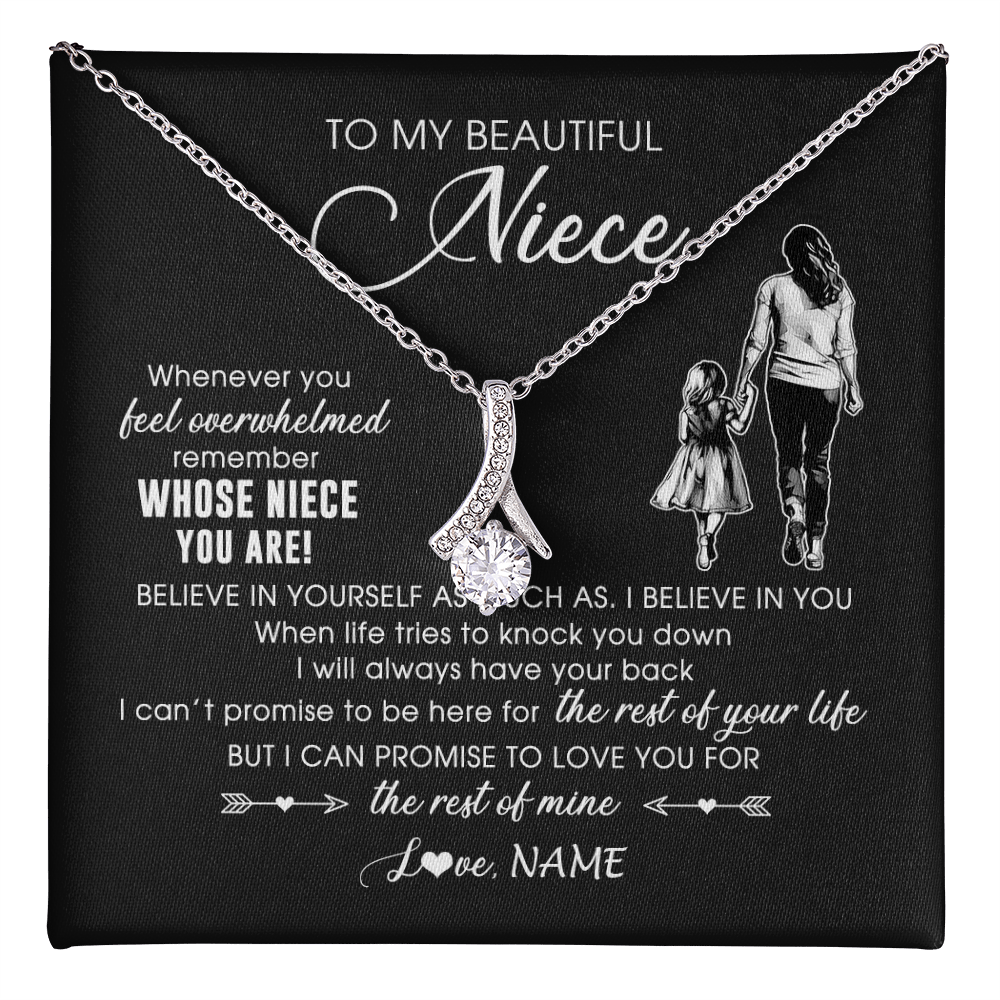 Alluring Beauty Necklace 14K White Gold Finish | 1 | Personalized To My Niece Necklace From Aunt Auntie Whenever You Feel Overwhelmed Niece Pendant Jewelry Birthday Christmas Customized Message Card | teecentury