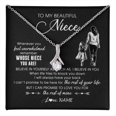 Alluring Beauty Necklace 14K White Gold Finish | 1 | Personalized To My Niece Necklace From Aunt Auntie Whenever You Feel Overwhelmed Niece Pendant Jewelry Birthday Christmas Customized Message Card | teecentury