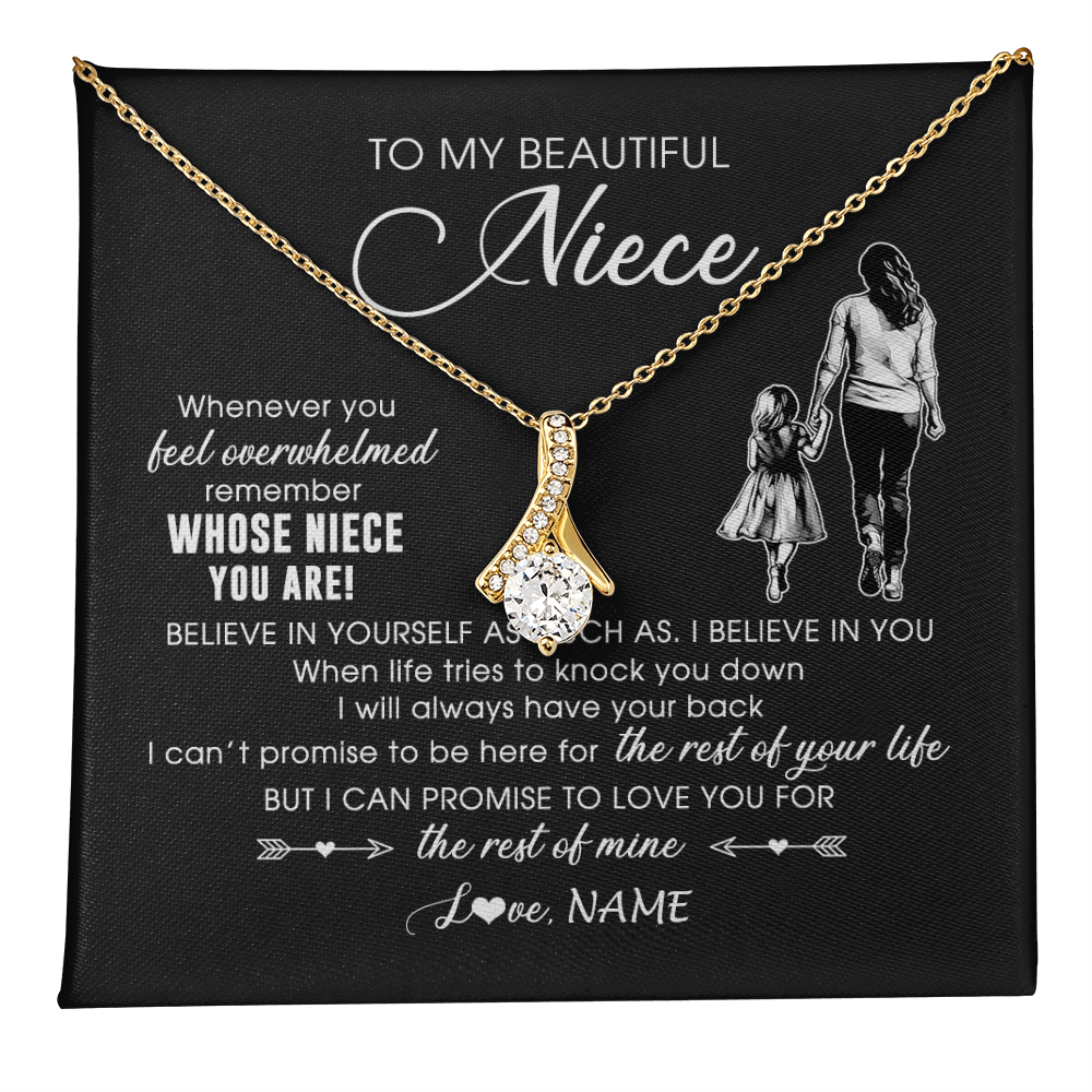 Alluring Beauty Necklace 18K Yellow Gold Finish | 1 | Personalized To My Niece Necklace From Aunt Auntie Whenever You Feel Overwhelmed Niece Pendant Jewelry Birthday Christmas Customized Message Card | teecentury