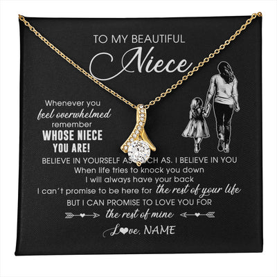 Alluring Beauty Necklace 18K Yellow Gold Finish | 1 | Personalized To My Niece Necklace From Aunt Auntie Whenever You Feel Overwhelmed Niece Pendant Jewelry Birthday Christmas Customized Message Card | teecentury