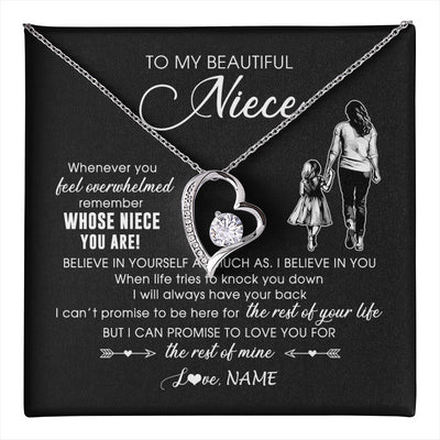 Forever Love Necklace 14K White Gold Finish | 1 | Personalized To My Niece Necklace From Aunt Auntie Whenever You Feel Overwhelmed Niece Pendant Jewelry Birthday Christmas Customized Message Card | teecentury