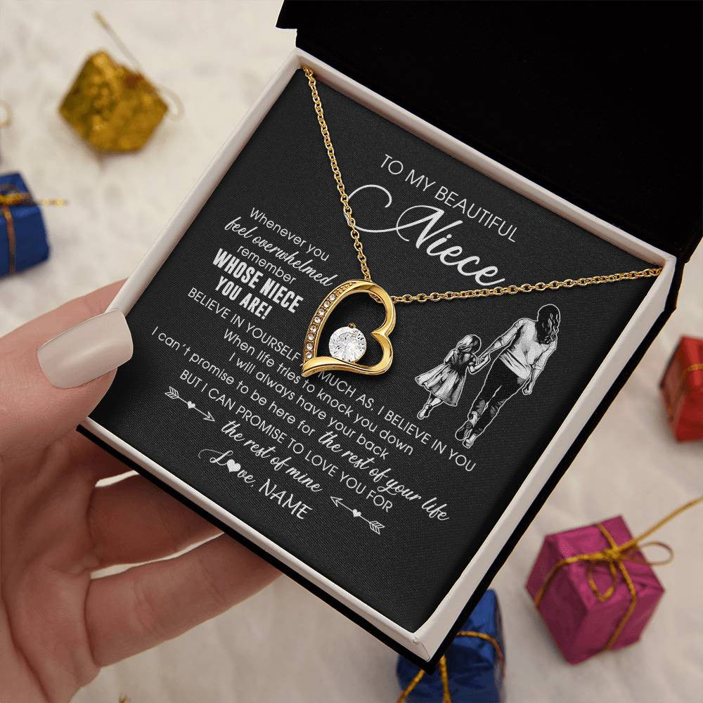 Forever Love Necklace 18K Yellow Gold Finish | 2 | Personalized To My Niece Necklace From Aunt Auntie Whenever You Feel Overwhelmed Niece Pendant Jewelry Birthday Christmas Customized Message Card | teecentury