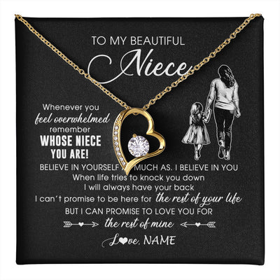 Forever Love Necklace 18K Yellow Gold Finish | 1 | Personalized To My Niece Necklace From Aunt Auntie Whenever You Feel Overwhelmed Niece Pendant Jewelry Birthday Christmas Customized Message Card | teecentury