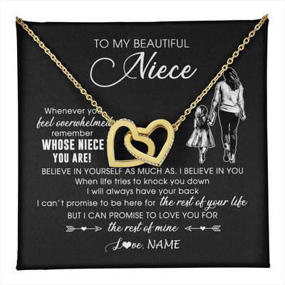 Interlocking Hearts Necklace 18K Yellow Gold Finish | 1 | Personalized To My Niece Necklace From Aunt Auntie Whenever You Feel Overwhelmed Niece Pendant Jewelry Birthday Christmas Customized Message Card | teecentury