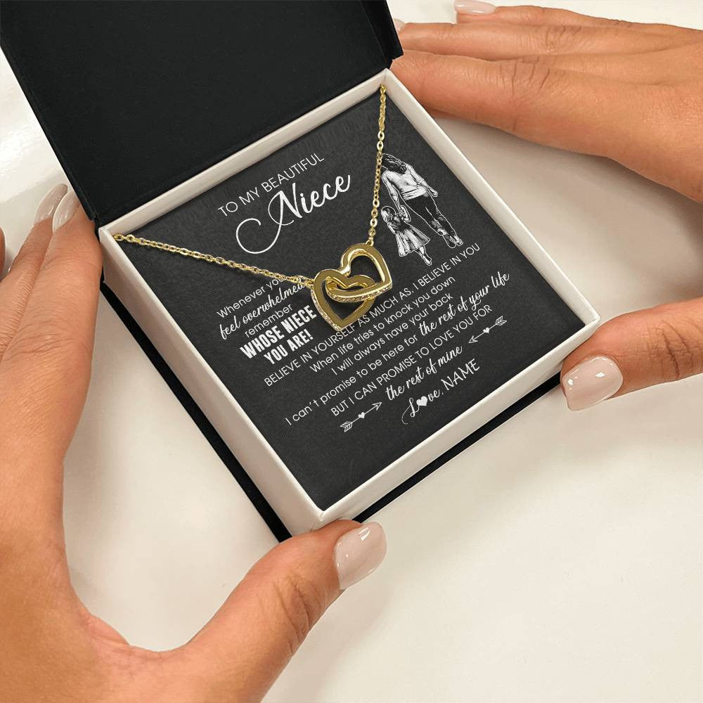 Interlocking Hearts Necklace 18K Yellow Gold Finish | 2 | Personalized To My Niece Necklace From Aunt Auntie Whenever You Feel Overwhelmed Niece Pendant Jewelry Birthday Christmas Customized Message Card | teecentury