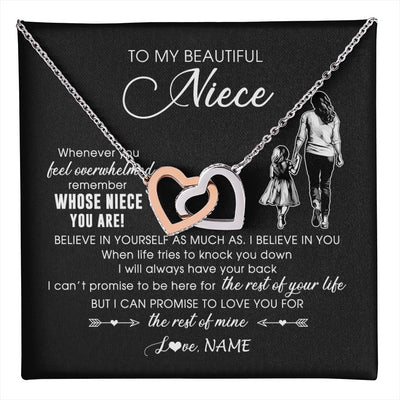 Interlocking Hearts Necklace Stainless Steel & Rose Gold Finish | 1 | Personalized To My Niece Necklace From Aunt Auntie Whenever You Feel Overwhelmed Niece Pendant Jewelry Birthday Christmas Customized Message Card | teecentury