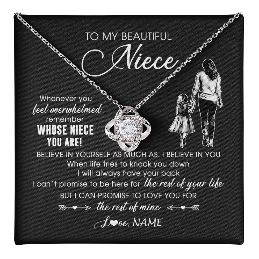 Love Knot Necklace 14K White Gold Finish | 1 | Personalized To My Niece Necklace From Aunt Auntie Whenever You Feel Overwhelmed Niece Pendant Jewelry Birthday Christmas Customized Message Card | teecentury