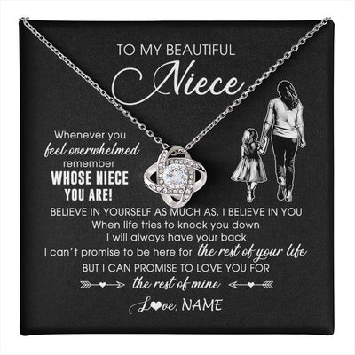 Love Knot Necklace 14K White Gold Finish | 1 | Personalized To My Niece Necklace From Aunt Auntie Whenever You Feel Overwhelmed Niece Pendant Jewelry Birthday Christmas Customized Message Card | teecentury