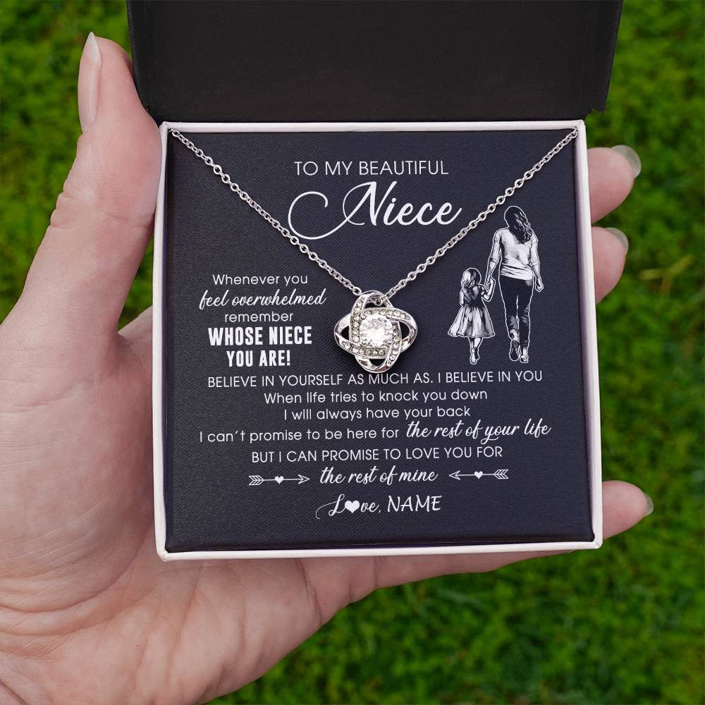 Love Knot Necklace 14K White Gold Finish | 2 | Personalized To My Niece Necklace From Aunt Auntie Whenever You Feel Overwhelmed Niece Pendant Jewelry Birthday Christmas Customized Message Card | teecentury