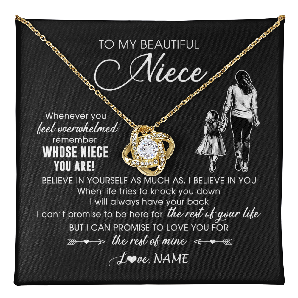 Love Knot Necklace 18K Yellow Gold Finish | 1 | Personalized To My Niece Necklace From Aunt Auntie Whenever You Feel Overwhelmed Niece Pendant Jewelry Birthday Christmas Customized Message Card | teecentury