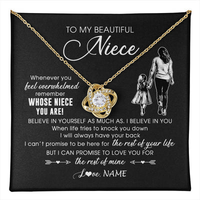 Love Knot Necklace 18K Yellow Gold Finish | 1 | Personalized To My Niece Necklace From Aunt Auntie Whenever You Feel Overwhelmed Niece Pendant Jewelry Birthday Christmas Customized Message Card | teecentury