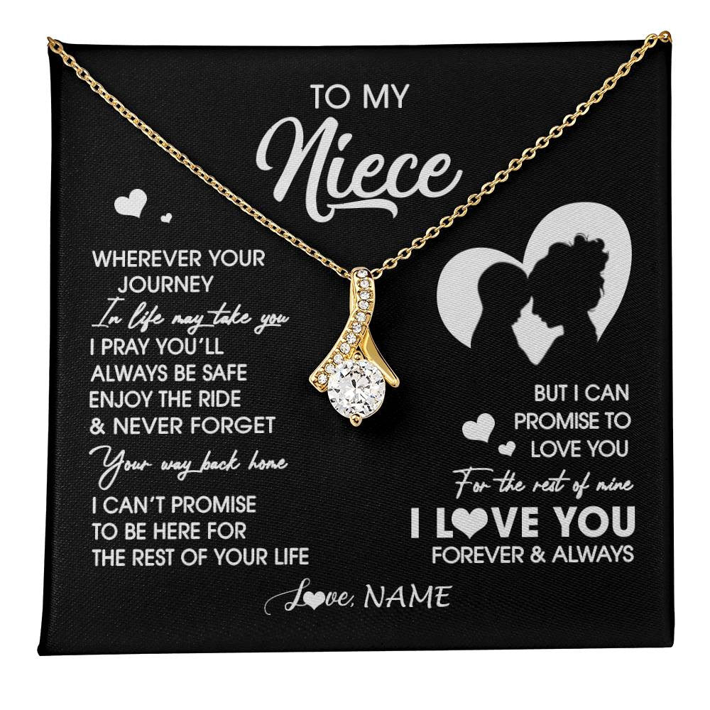 Alluring Beauty Necklace 18K Yellow Gold Finish | 1 | Personalized To My Niece Necklace From Aunt Auntie Wherever Your Journey Niece Birthday Gifts Jewelry Graduation Christmas Customized Gift Box Message Card | teecentury