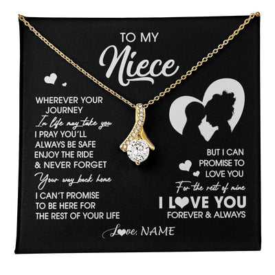 Alluring Beauty Necklace 18K Yellow Gold Finish | 1 | Personalized To My Niece Necklace From Aunt Auntie Wherever Your Journey Niece Birthday Gifts Jewelry Graduation Christmas Customized Gift Box Message Card | teecentury