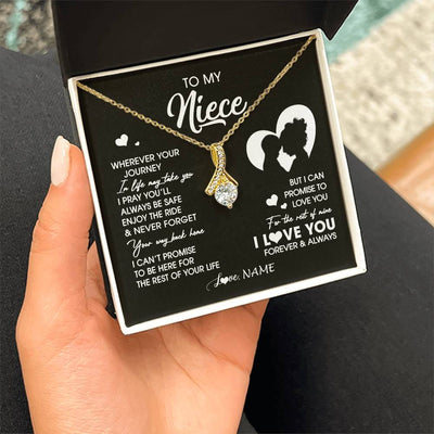 Alluring Beauty Necklace 18K Yellow Gold Finish | 2 | Personalized To My Niece Necklace From Aunt Auntie Wherever Your Journey Niece Birthday Gifts Jewelry Graduation Christmas Customized Gift Box Message Card | teecentury