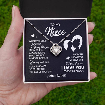 Love Knot Necklace 14K White Gold Finish | 2 | Personalized To My Niece Necklace From Aunt Auntie Wherever Your Journey Niece Birthday Gifts Jewelry Graduation Christmas Customized Gift Box Message Card | teecentury