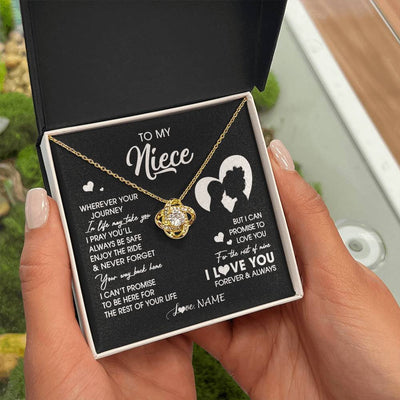 Love Knot Necklace 18K Yellow Gold Finish | 2 | Personalized To My Niece Necklace From Aunt Auntie Wherever Your Journey Niece Birthday Gifts Jewelry Graduation Christmas Customized Gift Box Message Card | teecentury