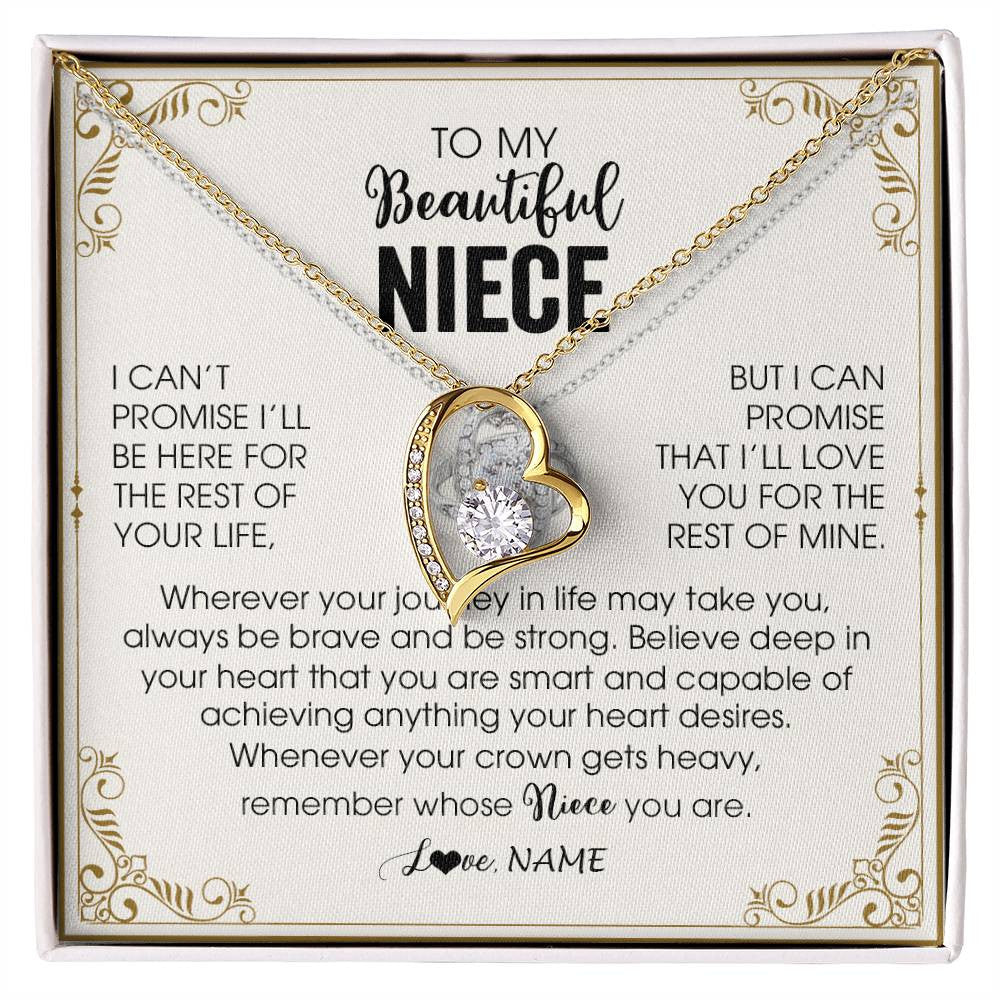 Forever Love Necklace 18K Yellow Gold Finish | 1 | Personalized To My Niece Necklace From Aunt Auntie Wherever Your Journey in Life There Niece Birthday Christmas Graduation Customized Gift Box Message Card | teecentury