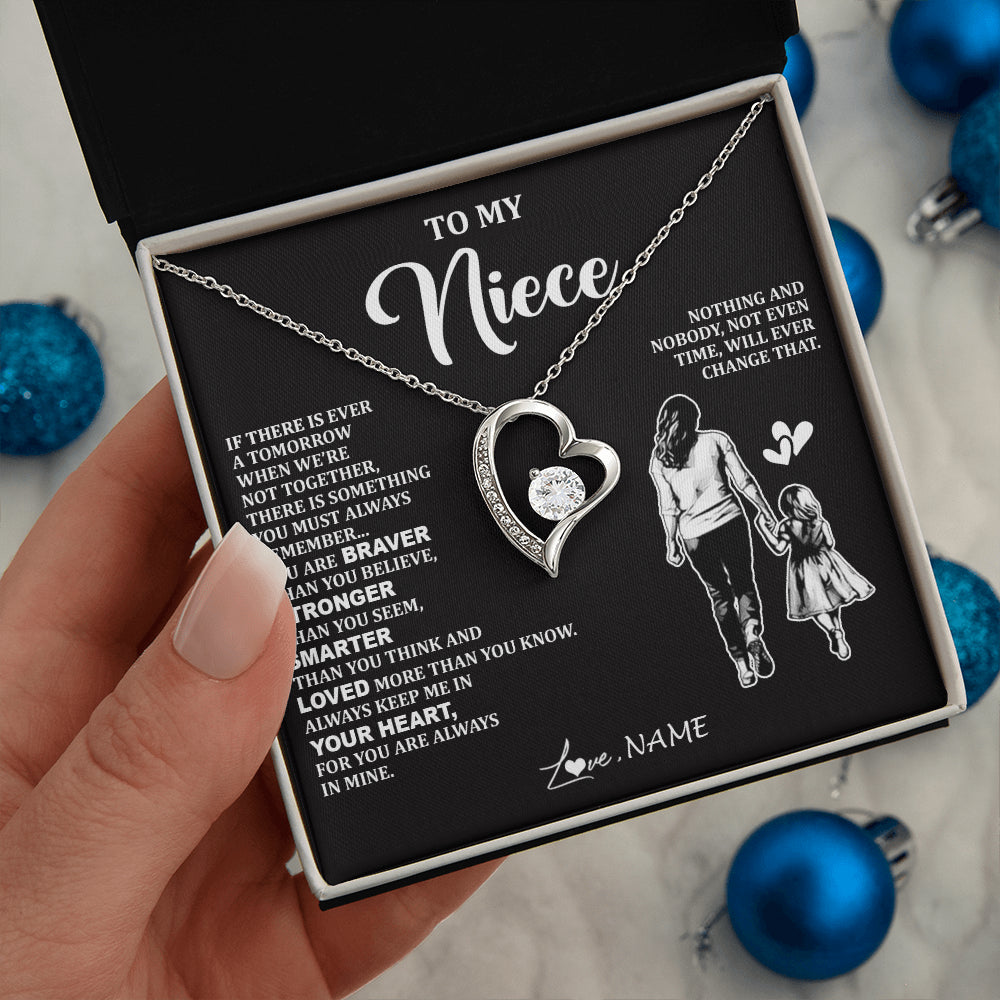 Forever Love Necklace 14K White Gold Finish | 2 | Personalized To My Niece Necklace From Aunt Auntie You Are Always In Mine Beautiful Niece Jewelry Birthday Graduation Christmas With Gift Box Message Card | teecentury