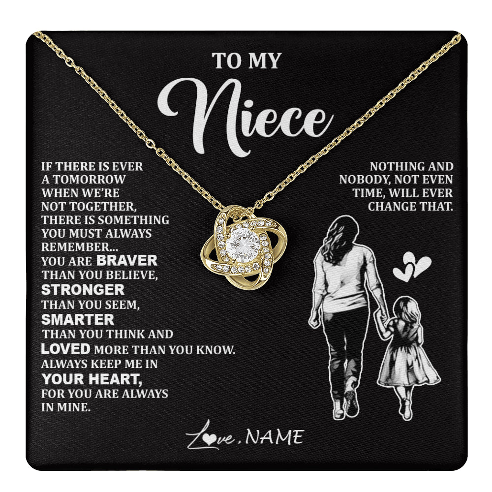 Love Knot Necklace 18K Yellow Gold Finish | 1 | Personalized To My Niece Necklace From Aunt Auntie You Are Always In Mine Beautiful Niece Jewelry Birthday Graduation Christmas With Gift Box Message Card | teecentury