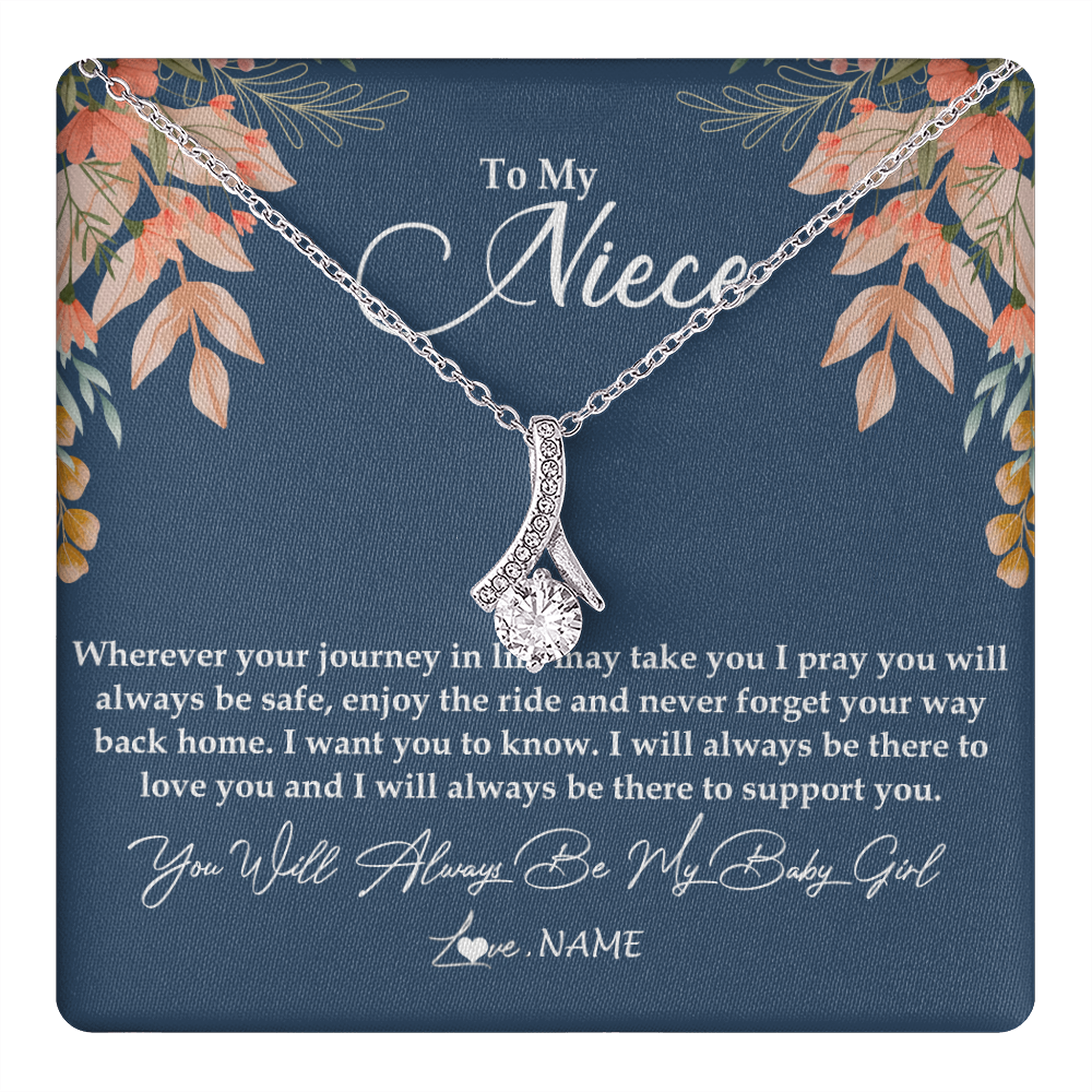 Alluring Beauty Necklace 14K White Gold Finish | 1 | Personalized To My Niece Necklace From Aunt Auntie You Will Always Be My Baby Niece Jewelry Birthday Graduation Christmas Customized Gift Box Message Card | teecentury