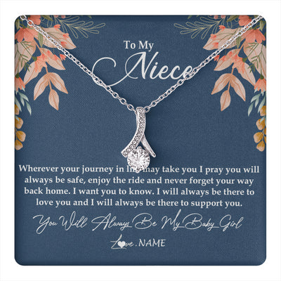 Alluring Beauty Necklace 14K White Gold Finish | 1 | Personalized To My Niece Necklace From Aunt Auntie You Will Always Be My Baby Niece Jewelry Birthday Graduation Christmas Customized Gift Box Message Card | teecentury