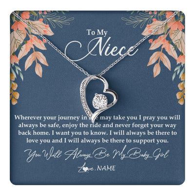 Forever Love Necklace 14K White Gold Finish | 1 | Personalized To My Niece Necklace From Aunt Auntie You Will Always Be My Baby Niece Jewelry Birthday Graduation Christmas Customized Gift Box Message Card | teecentury
