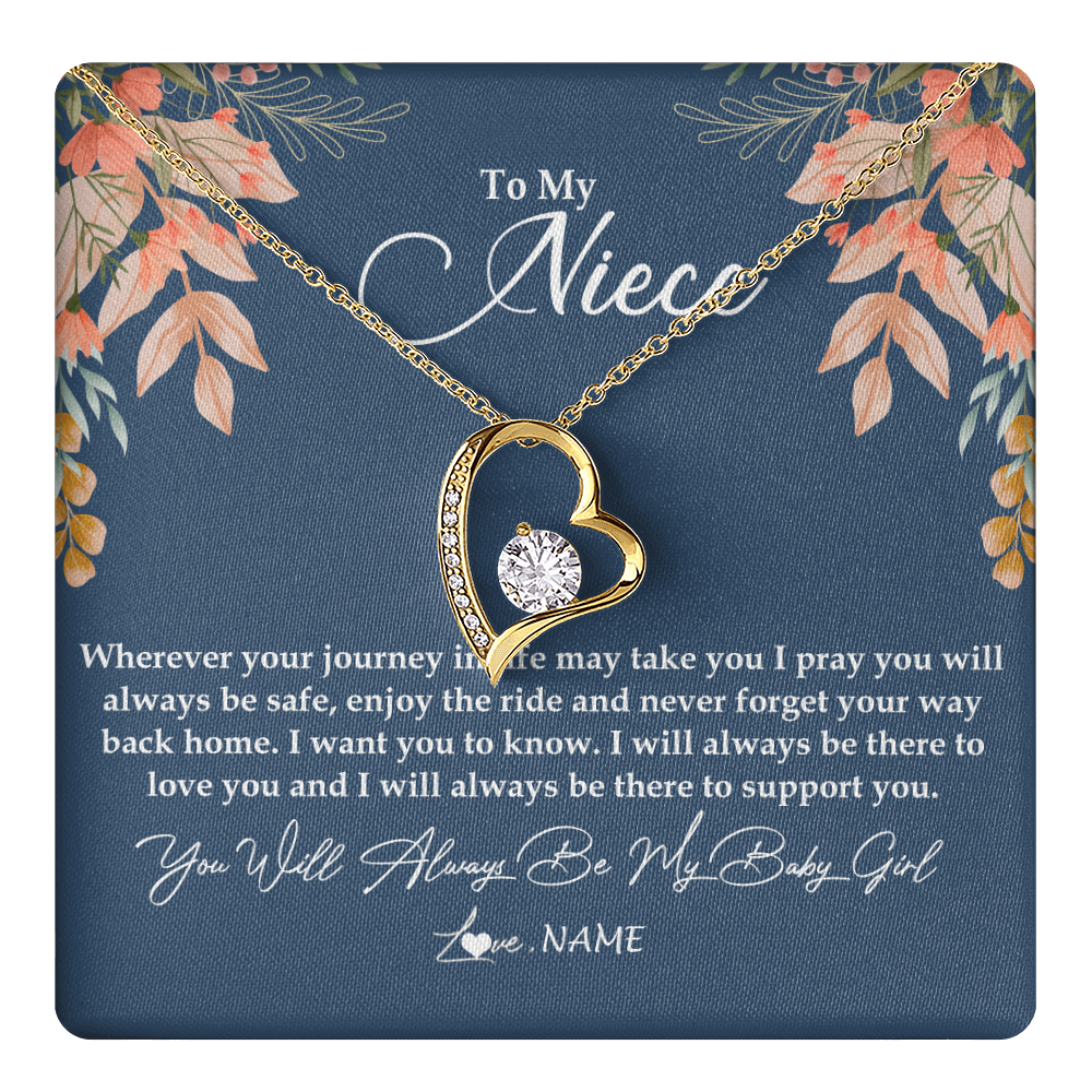 Forever Love Necklace 18K Yellow Gold Finish | 1 | Personalized To My Niece Necklace From Aunt Auntie You Will Always Be My Baby Niece Jewelry Birthday Graduation Christmas Customized Gift Box Message Card | teecentury