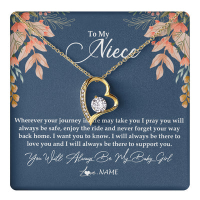 Forever Love Necklace 18K Yellow Gold Finish | 1 | Personalized To My Niece Necklace From Aunt Auntie You Will Always Be My Baby Niece Jewelry Birthday Graduation Christmas Customized Gift Box Message Card | teecentury