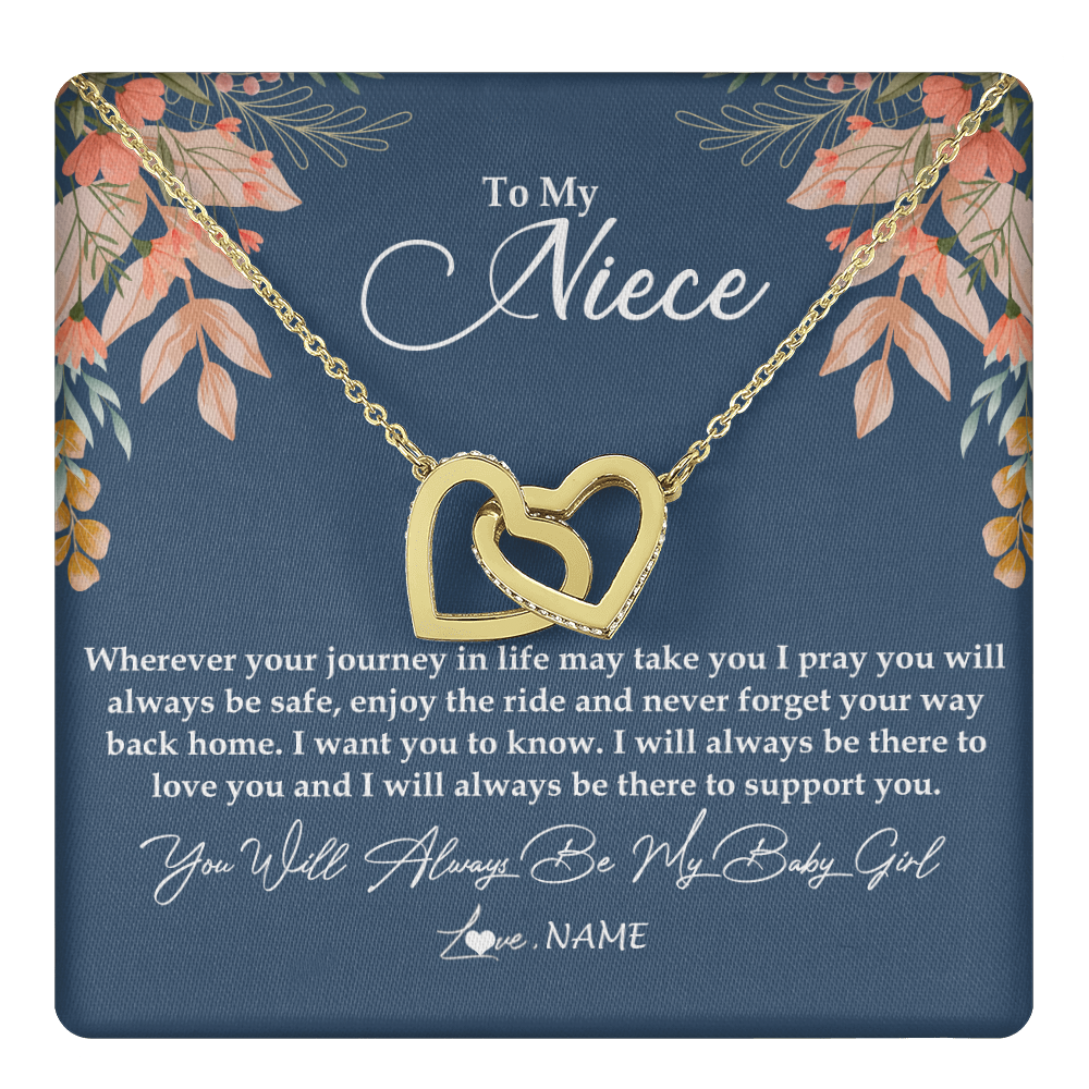 Interlocking Hearts Necklace 18K Yellow Gold Finish | 1 | Personalized To My Niece Necklace From Aunt Auntie You Will Always Be My Baby Niece Jewelry Birthday Graduation Christmas Customized Gift Box Message Card | teecentury