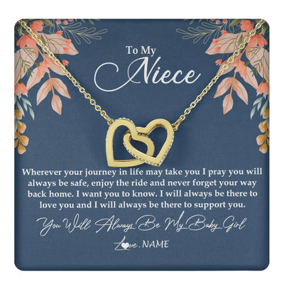 Interlocking Hearts Necklace 18K Yellow Gold Finish | 1 | Personalized To My Niece Necklace From Aunt Auntie You Will Always Be My Baby Niece Jewelry Birthday Graduation Christmas Customized Gift Box Message Card | teecentury