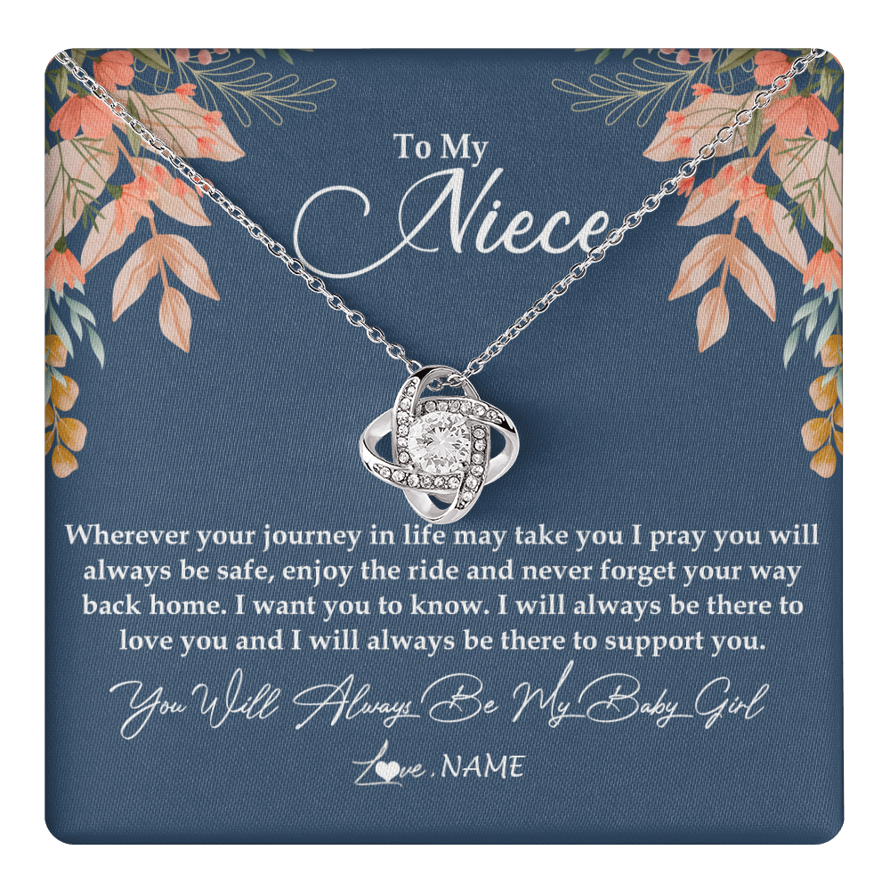 Love Knot Necklace 14K White Gold Finish | 1 | Personalized To My Niece Necklace From Aunt Auntie You Will Always Be My Baby Niece Jewelry Birthday Graduation Christmas Customized Gift Box Message Card | teecentury