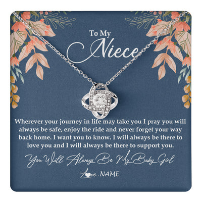 Love Knot Necklace 14K White Gold Finish | 1 | Personalized To My Niece Necklace From Aunt Auntie You Will Always Be My Baby Niece Jewelry Birthday Graduation Christmas Customized Gift Box Message Card | teecentury