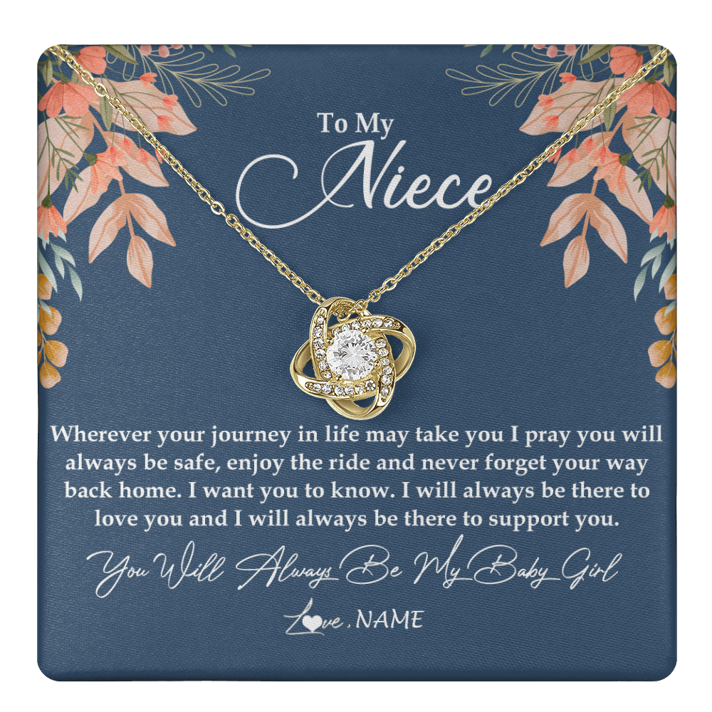 Love Knot Necklace 18K Yellow Gold Finish | 1 | Personalized To My Niece Necklace From Aunt Auntie You Will Always Be My Baby Niece Jewelry Birthday Graduation Christmas Customized Gift Box Message Card | teecentury
