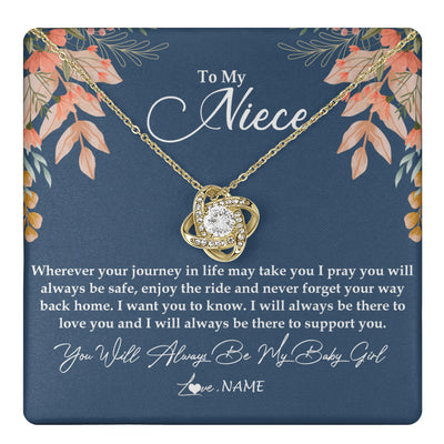 Love Knot Necklace 18K Yellow Gold Finish | 1 | Personalized To My Niece Necklace From Aunt Auntie You Will Always Be My Baby Niece Jewelry Birthday Graduation Christmas Customized Gift Box Message Card | teecentury