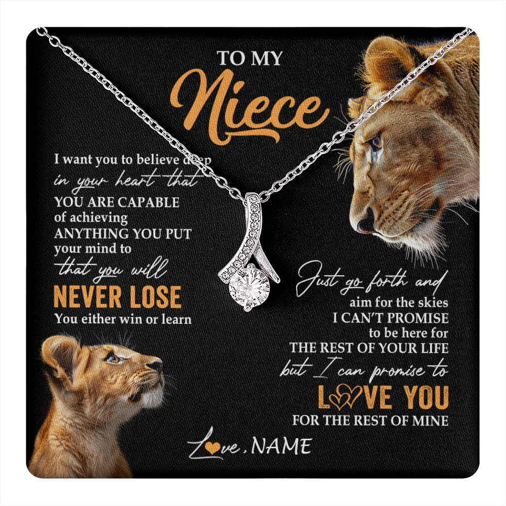Alluring Beauty Necklace 14K White Gold Finish | 1 | Personalized To My Niece Necklace From Aunt Auntie You Will Never Lose Lion Niece Birthday Gifts Graduation Christmas Customized Gift Box Message Card | teecentury