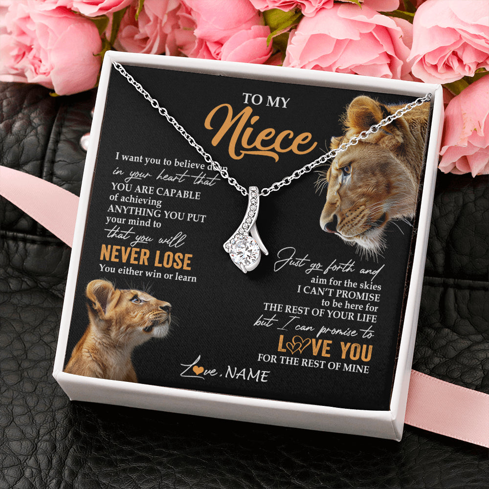 Alluring Beauty Necklace 14K White Gold Finish | 2 | Personalized To My Niece Necklace From Aunt Auntie You Will Never Lose Lion Niece Birthday Gifts Graduation Christmas Customized Gift Box Message Card | teecentury