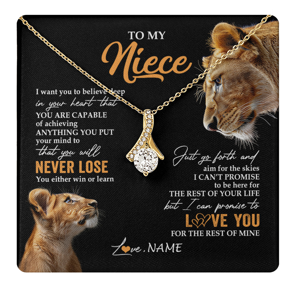 Alluring Beauty Necklace 18K Yellow Gold Finish | 1 | Personalized To My Niece Necklace From Aunt Auntie You Will Never Lose Lion Niece Birthday Gifts Graduation Christmas Customized Gift Box Message Card | teecentury