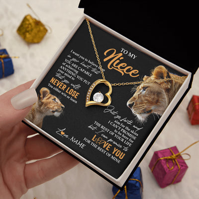 Forever Love Necklace 18K Yellow Gold Finish | 2 | Personalized To My Niece Necklace From Aunt Auntie You Will Never Lose Lion Niece Birthday Gifts Graduation Christmas Customized Gift Box Message Card | teecentury