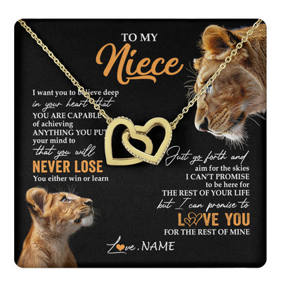 Interlocking Hearts Necklace 18K Yellow Gold Finish | 1 | Personalized To My Niece Necklace From Aunt Auntie You Will Never Lose Lion Niece Birthday Gifts Graduation Christmas Customized Gift Box Message Card | teecentury