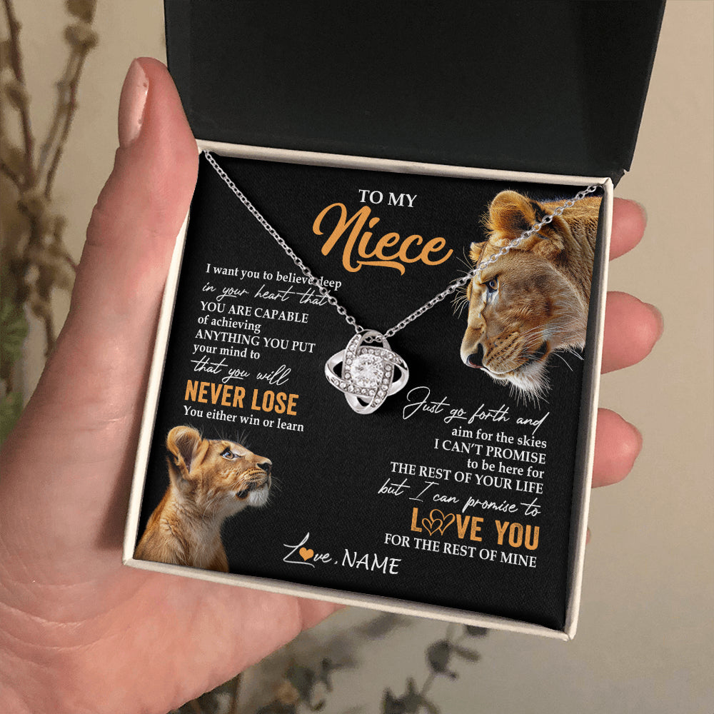 Love Knot Necklace 14K White Gold Finish | 2 | Personalized To My Niece Necklace From Aunt Auntie You Will Never Lose Lion Niece Birthday Gifts Graduation Christmas Customized Gift Box Message Card | teecentury
