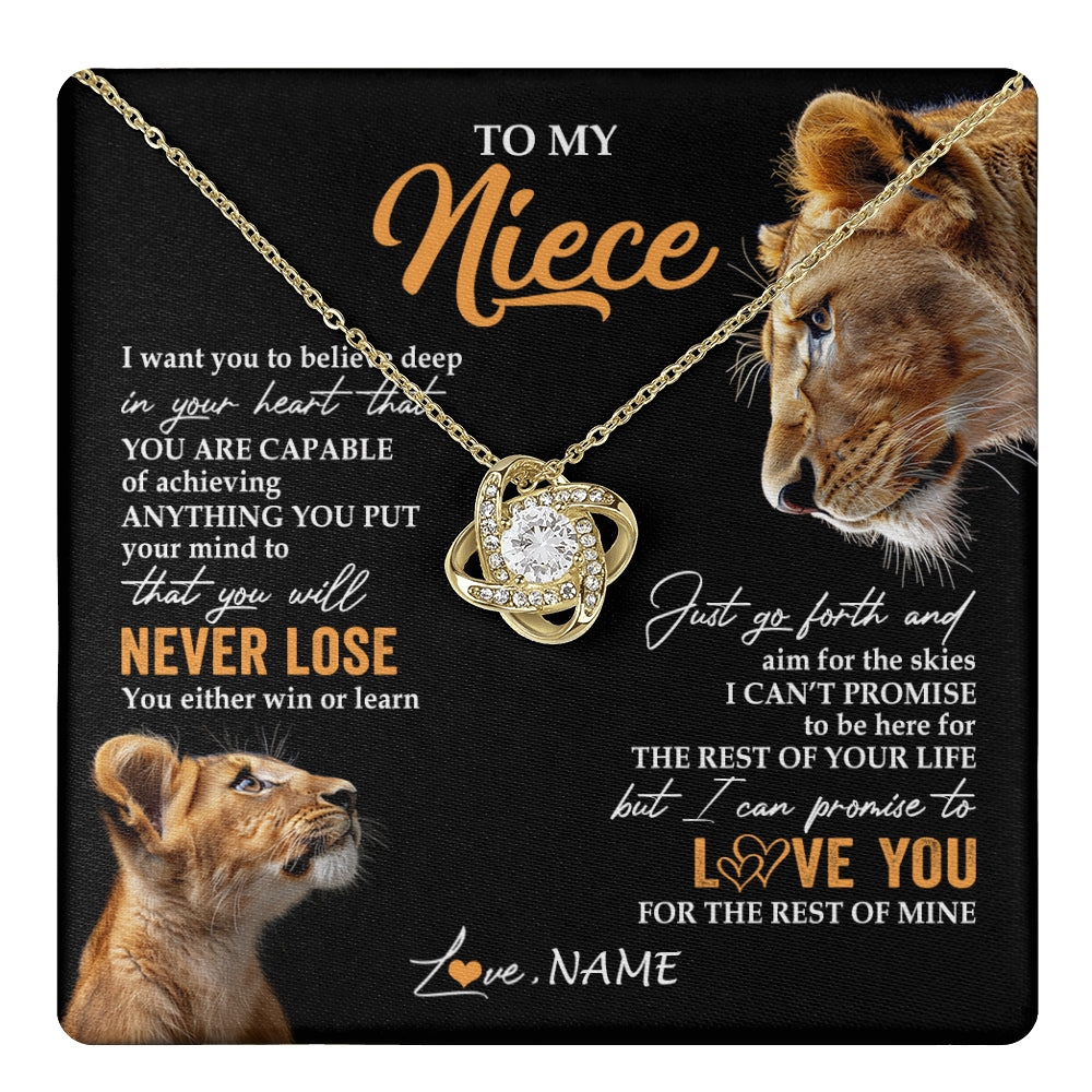 Love Knot Necklace 18K Yellow Gold Finish | 1 | Personalized To My Niece Necklace From Aunt Auntie You Will Never Lose Lion Niece Birthday Gifts Graduation Christmas Customized Gift Box Message Card | teecentury