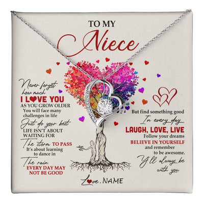 Forever Love Necklace 14K White Gold Finish | 1 | Personalized To My Niece Necklace From Aunt Aunty Colorful Tree Never Forget I Love You Niece Birthday Graduation Christmas Customized Gift Box Message Card | teecentury