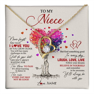 Forever Love Necklace 18K Yellow Gold Finish | 1 | Personalized To My Niece Necklace From Aunt Aunty Colorful Tree Never Forget I Love You Niece Birthday Graduation Christmas Customized Gift Box Message Card | teecentury