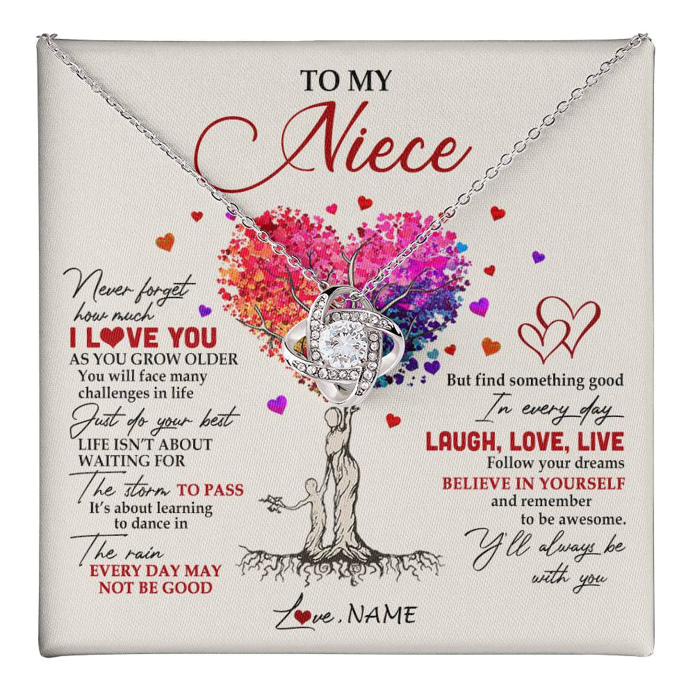 Love Knot Necklace 14K White Gold Finish | 1 | Personalized To My Niece Necklace From Aunt Aunty Colorful Tree Never Forget I Love You Niece Birthday Graduation Christmas Customized Gift Box Message Card | teecentury