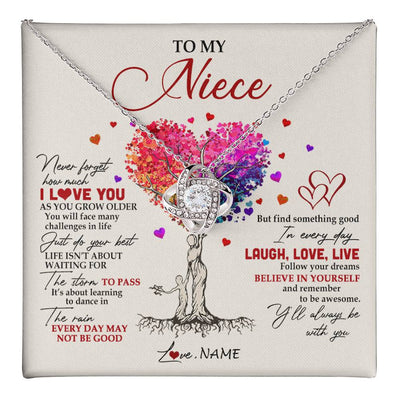 Love Knot Necklace 14K White Gold Finish | 1 | Personalized To My Niece Necklace From Aunt Aunty Colorful Tree Never Forget I Love You Niece Birthday Graduation Christmas Customized Gift Box Message Card | teecentury