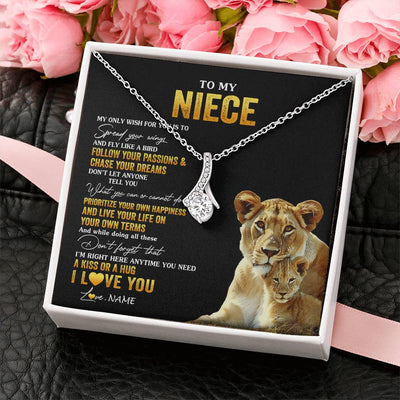 Alluring Beauty Necklace 14K White Gold Finish | 2 | Personalized To My Niece Necklace From Aunt Aunty Lion My Only Wish For You Niece Birthday Graduation Christmas Customized Gift Box Message Card | teecentury