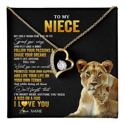 Forever Love Necklace 18K Yellow Gold Finish | 1 | Personalized To My Niece Necklace From Aunt Aunty Lion My Only Wish For You Niece Birthday Graduation Christmas Customized Gift Box Message Card | teecentury