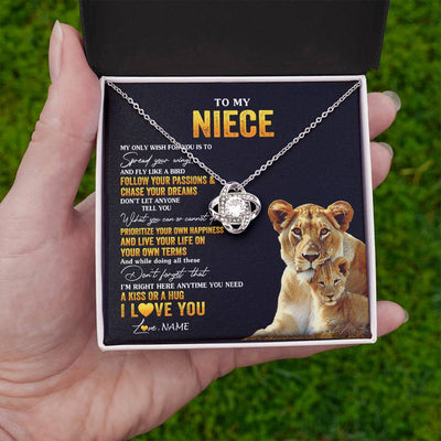 Love Knot Necklace 14K White Gold Finish | 2 | Personalized To My Niece Necklace From Aunt Aunty Lion My Only Wish For You Niece Birthday Graduation Christmas Customized Gift Box Message Card | teecentury