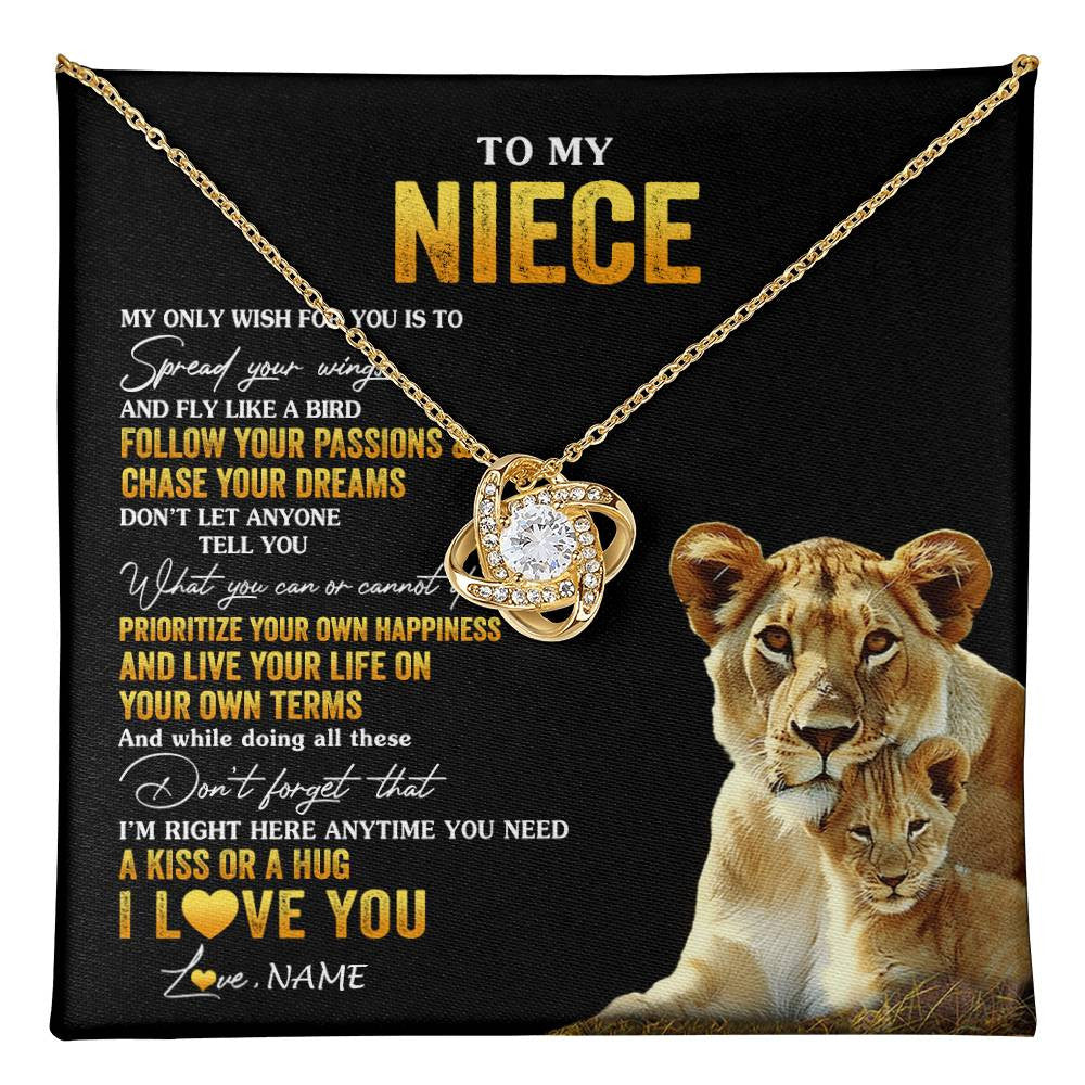Love Knot Necklace 18K Yellow Gold Finish | 1 | Personalized To My Niece Necklace From Aunt Aunty Lion My Only Wish For You Niece Birthday Graduation Christmas Customized Gift Box Message Card | teecentury