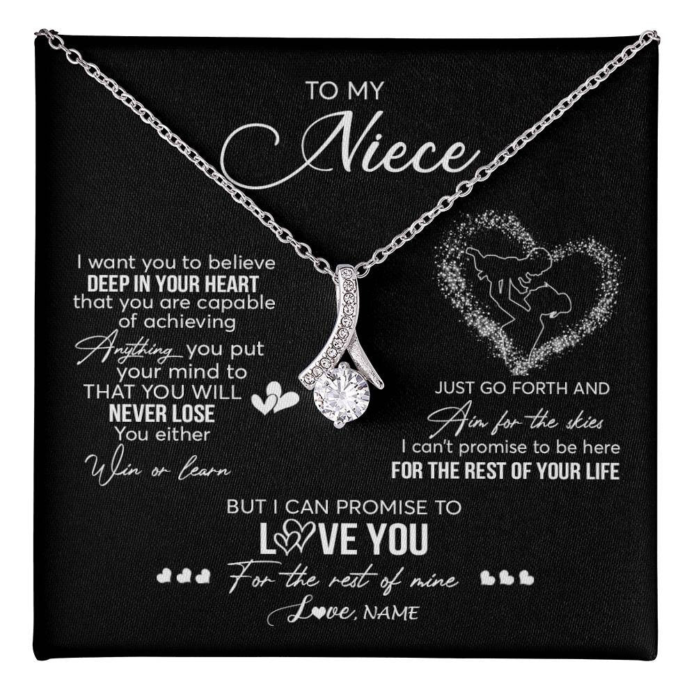 Alluring Beauty Necklace 14K White Gold Finish | 1 | Personalized To My Niece Necklace From Aunt Aunty Promise To Love You Niece Birthday Graduation Christmas Pendant Customized Gift Box Message Card | teecentury